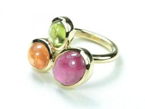 Ring in 585er Gelbgold mit rosa Turmalin, Mandaringranat und Peridot