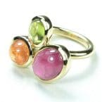 Ring in 585er Gelbgold mit rosa Turmalin, Mandaringranat und Peridot